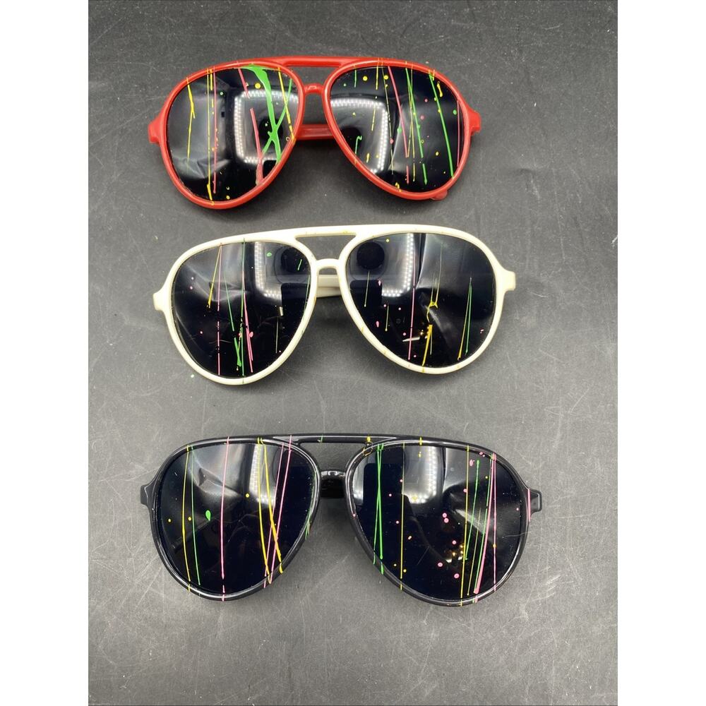 Retro Plastic Aviator Sunglasses Glasses; Black, Red And White Lot Of 3 ￼